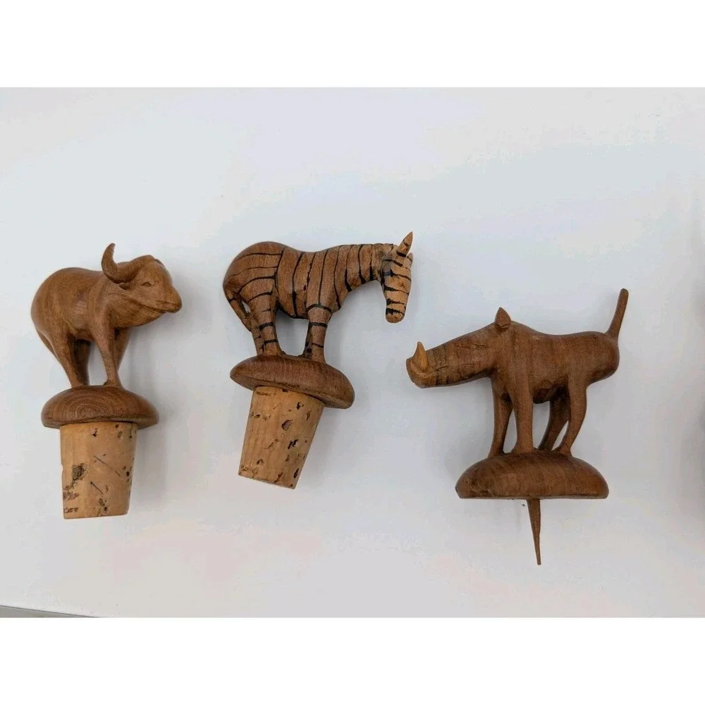 Wooden Animal Cork Wine‎ Bottle Stopper Lot